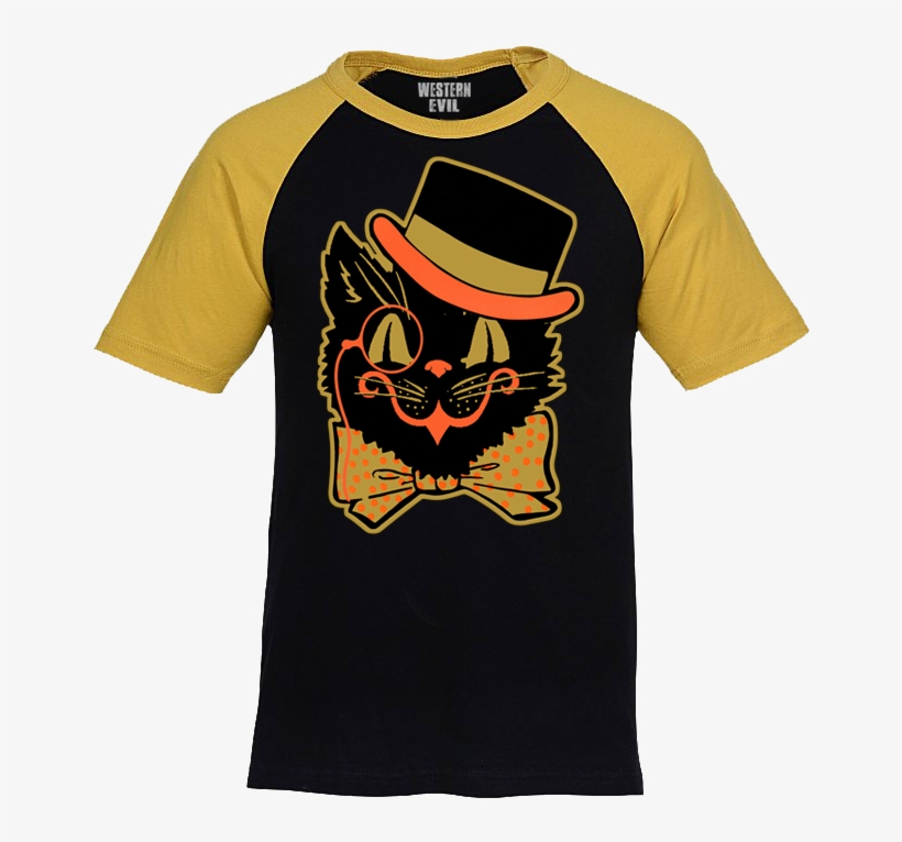 Top Hat Cat Vintage Halloween Unisex Raglan Shirt - Raglan Sleeve, transparent png download