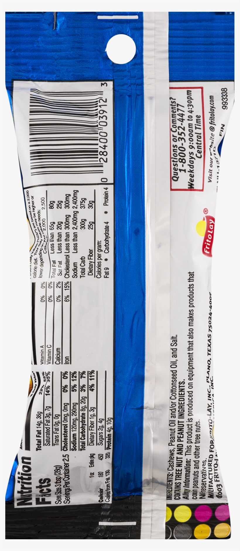 Frito Lay Whole Cashew, Salted - 2.5 Oz Packet, transparent png download