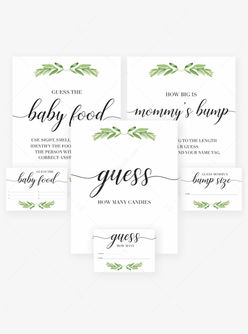 Greenery Baby Shower Guessing Signs And Cards Printables - Paper, transparent png download
