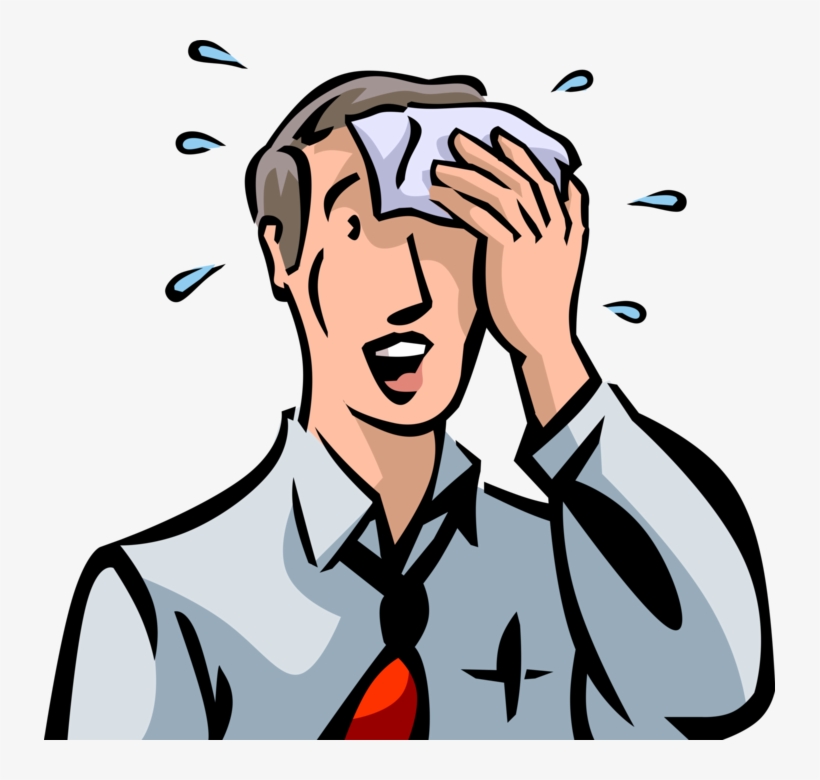 Vector Illustration Of Exhausted Businessman Wipes Wiping Sweat From