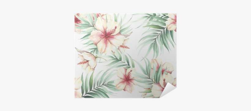 Seamless Pattern With Tropical Flowers And Leaves - Illustration, transparent png download