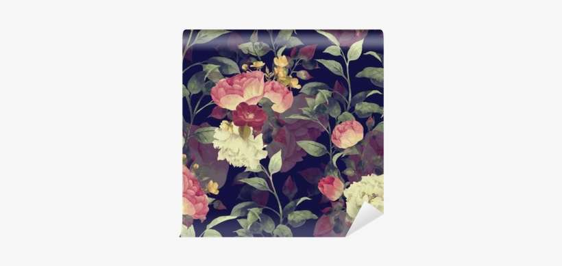 Seamless Floral Pattern With Roses, Watercolor - Flower Watercolor Vectors Black And White, transparent png download
