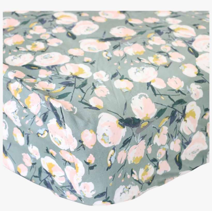 Blythe's Sage, Blush, And Ivory Floral Fitted Crib - Bed Sheet, transparent png download