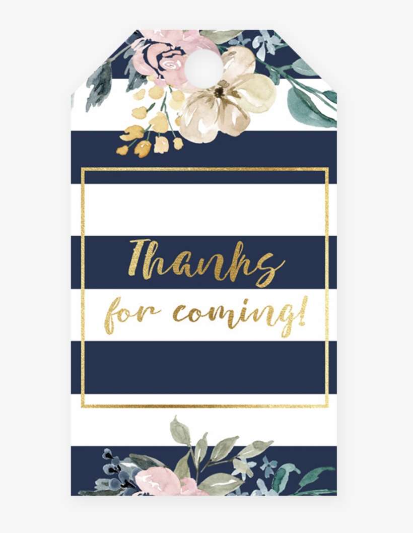 Printable Favor Tag With Navy Stripes And Pink Flowers - Pink Flowers, transparent png download