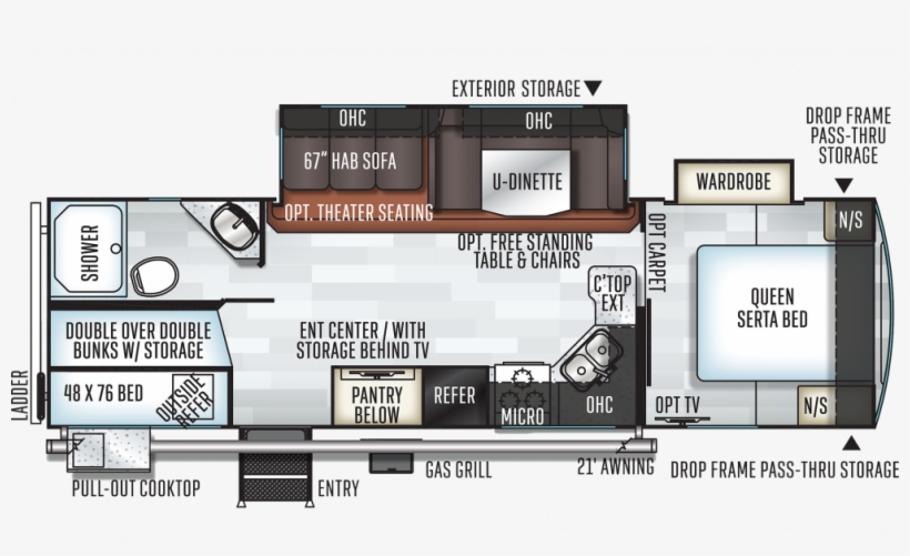 2019 Rockwood Ultra Lite 2706ws Floor Plan Img - Caravan, transparent png download