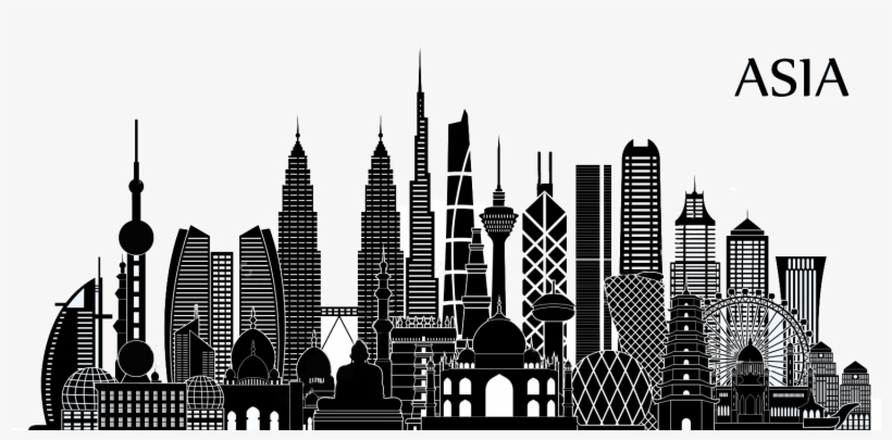 Asia Vector Skyline Clip Black And White Stock - Value Investing In Asia, transparent png download
