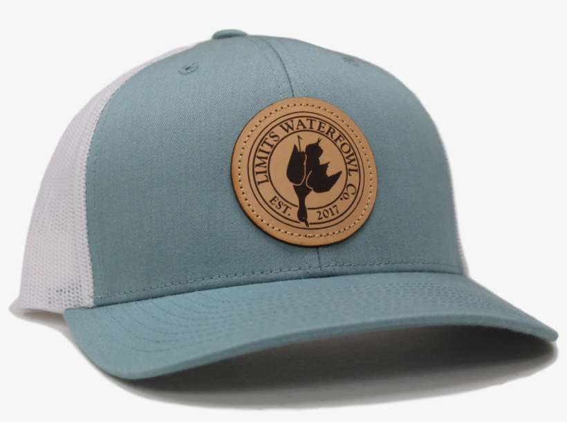 Smoke Blue Leather Logo Patch Trucker Hat Limits Waterfowl Trucker