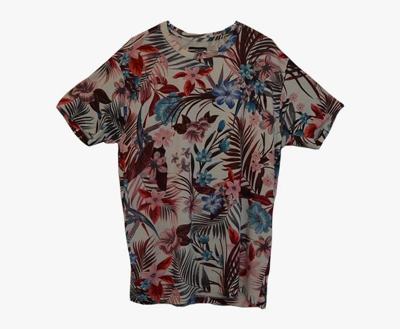 Camiseta Floral Masculina Flores Rosas E Azuis - Camiseta Floral Masculina Flores, transparent png download