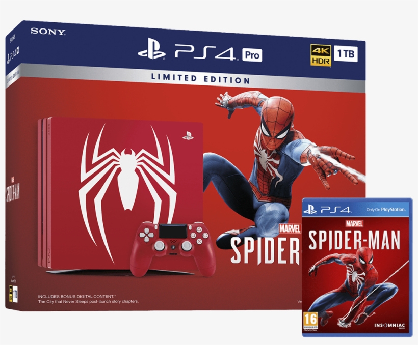 Playstation 4 Pro 1tb Console Limited Amazing Red Spiderman - Spiderman Ps4 Pro Bundle, transparent png download