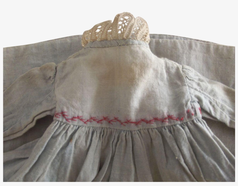 Early Faded Blue Dress With Red Feather Stitching - Gown, transparent png download