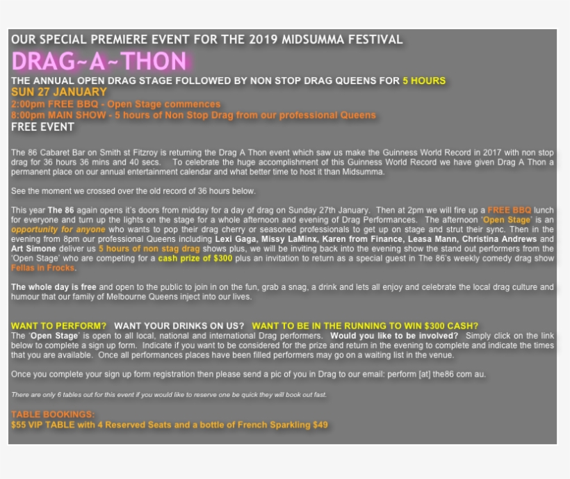 Our Special Premiere Event For The 2019 Midsumma Festival - Drag A Thon, transparent png download