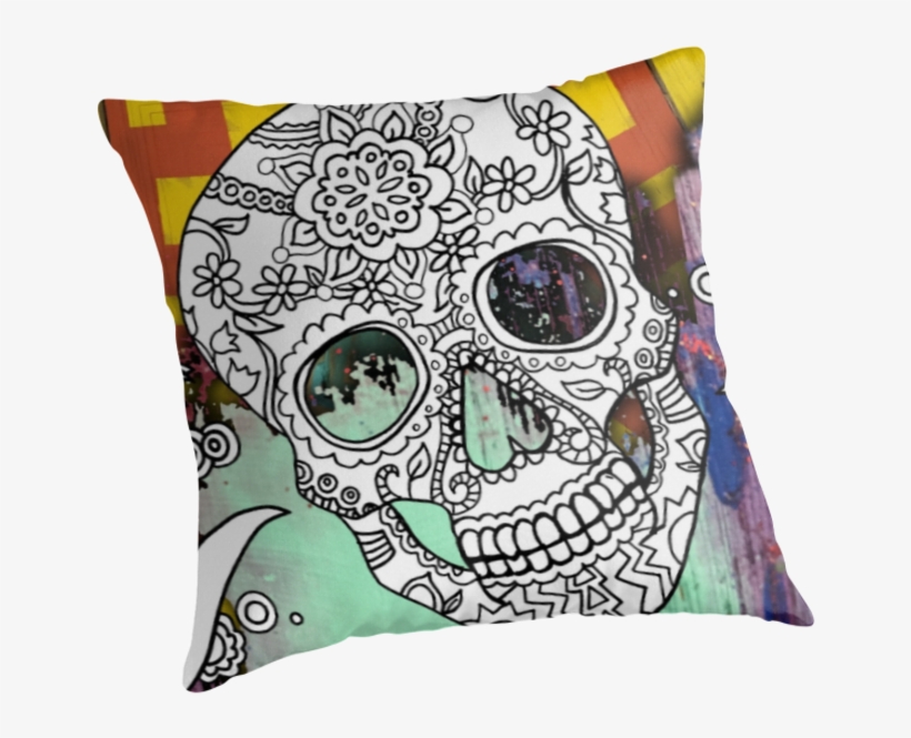 Sugar Skull Color Splash Series By Mspdgtt - Cushion, transparent png download