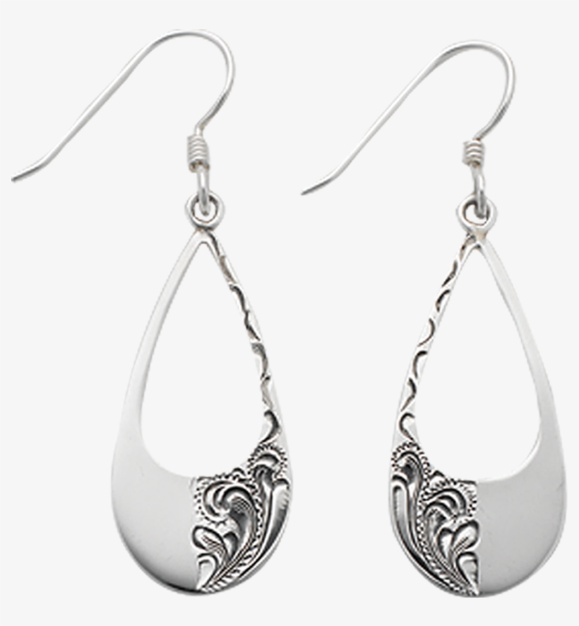 Engraved And Smooth Sterling Teardrop Earrings - Drawing, transparent png download