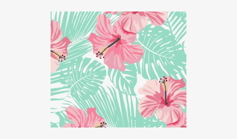 Hibiscus Tropical Flowers Floral On Teal Fabric By - Floral Tropical, transparent png download