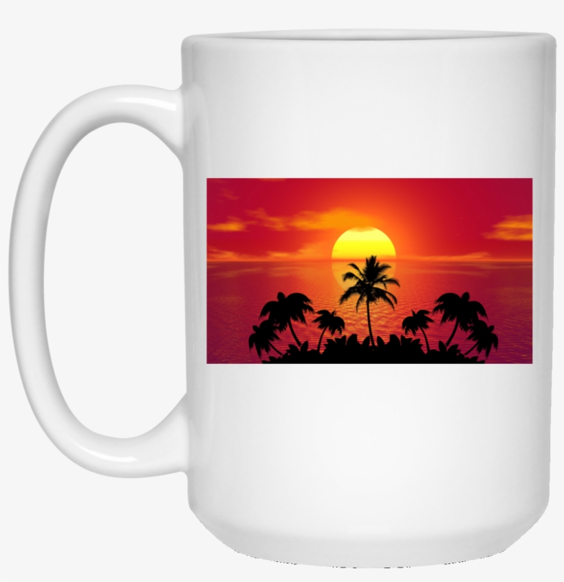 Tropical Beach Hr White Drinkware - Tropical Sunset Holiday Shower Curtain, transparent png download