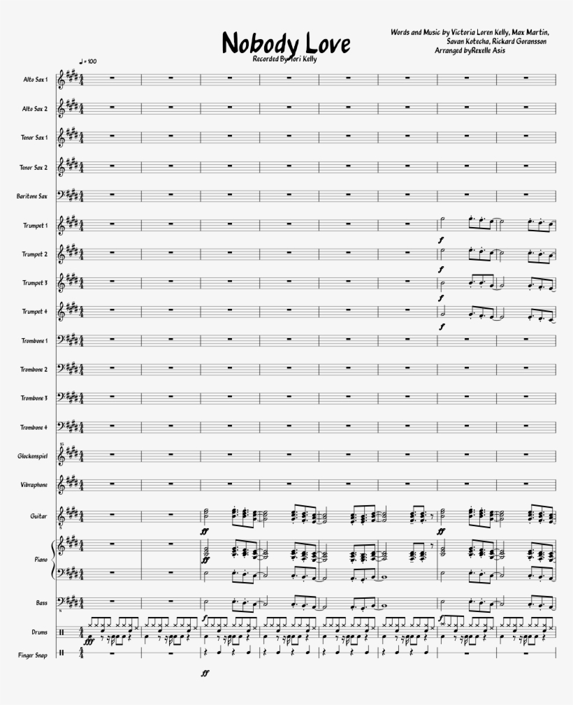 Print - Tori Kelly Nobody Love Sheet Music, transparent png download