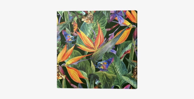 Tropical Seamless Pattern With Exotic Flowers Canvas - Birds Of Paradise Print, transparent png download