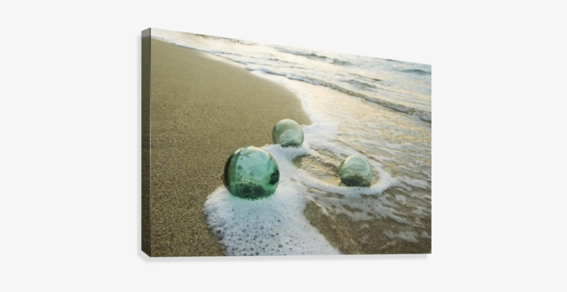 Three Glass Fishing Floats Roll On The Sandy Shoreline - Glass Japanese Fishing Floats, transparent png download