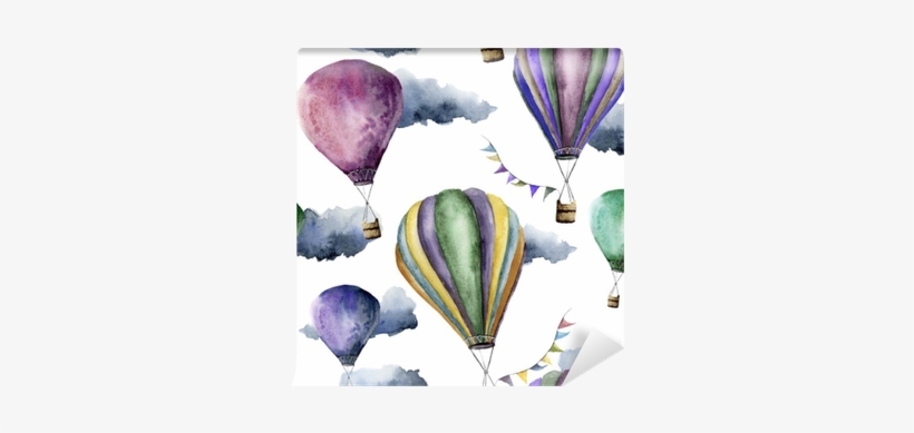 Watercolor Pattern With Bright Hot Air Balloon - Hot Air Balloon, transparent png download