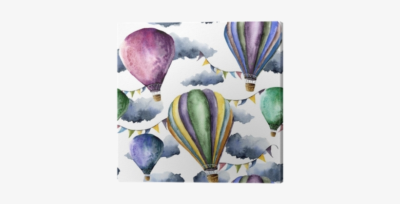 Watercolor Pattern With Hot Air Balloons And Clouds - Hot Air Balloons Watercolour, transparent png download