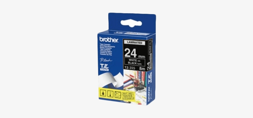 Brother P Touch Tapes, 24 Mm, White On Black Tape - Brother Laminated Tape - 1 Roll(s), transparent png download