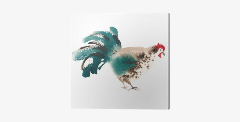 Rooster Green Brown Look Watercolor Canvas Print • - Watercolor Painting, transparent png download