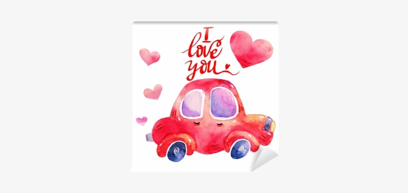 Watercolor Retro Red Car Illustrations Isolated On - Christmas Tree On Car Drawing, transparent png download