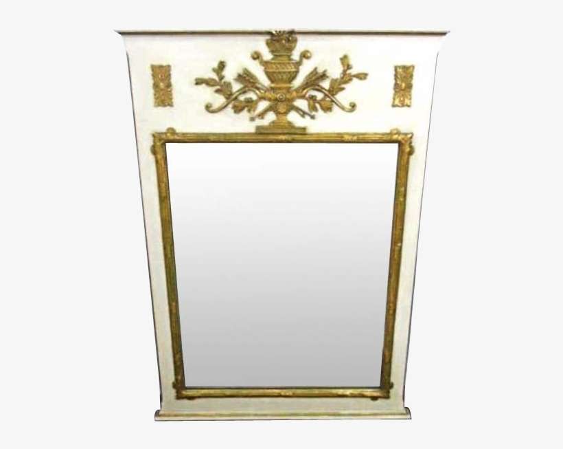 Antique French Neoclassical White Carved Gilt Wood - Wood Wall Mirror, transparent png download