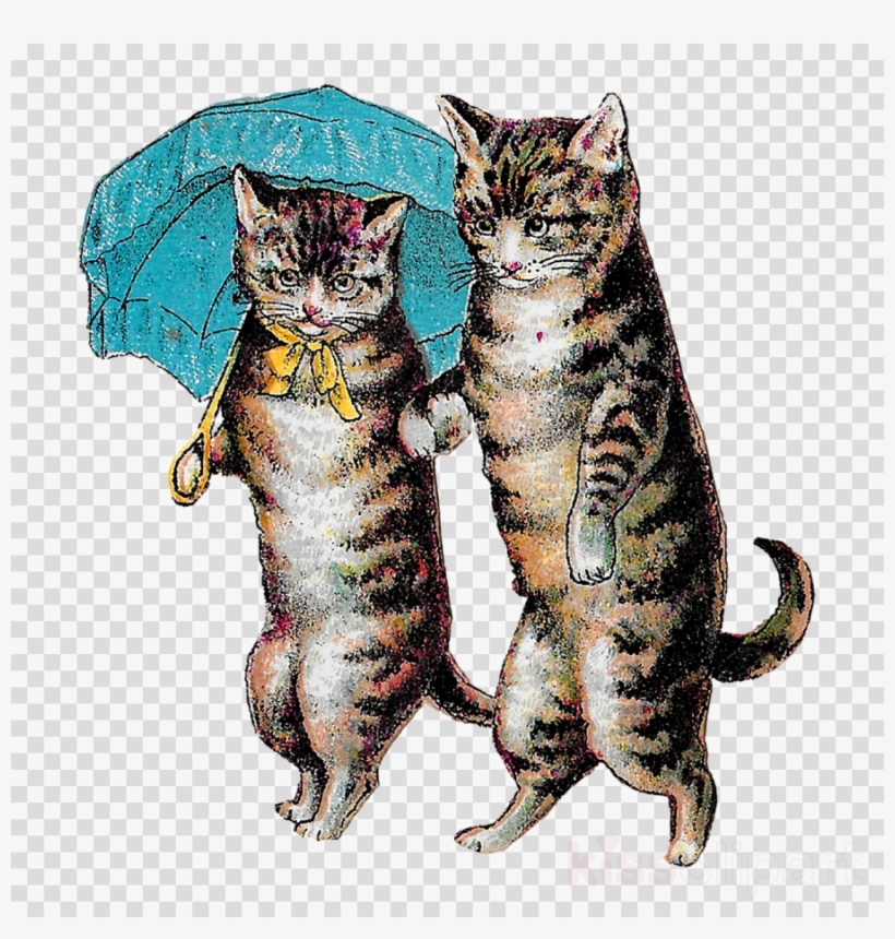 Cute Victorian Drawing Clipart Dragon Li American Shorthair - Allposters.co.uk Art Print: Cats With Umbrella, 61x46cm., transparent png download