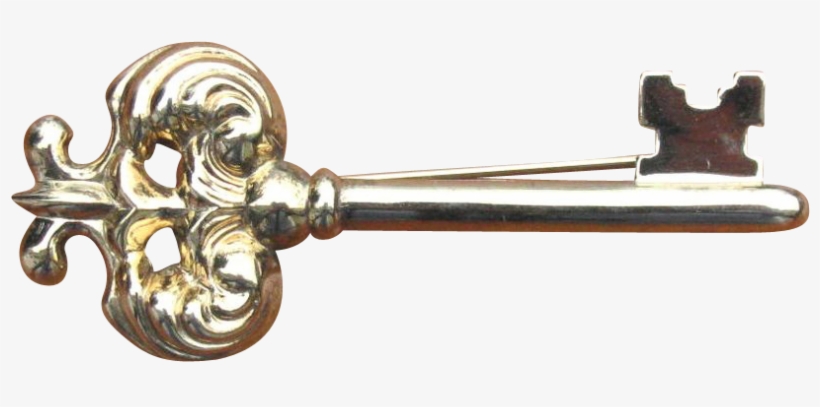 Sterling Silver Skeleton Key Pin Brooch Gold Plated - Brooch, transparent png download