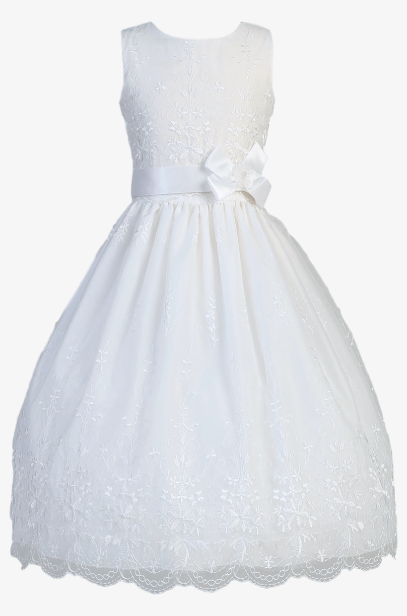 Floral Embroidered White Organza & Satin Trim First - Białe Sukienki Dla Dziewczynki, transparent png download
