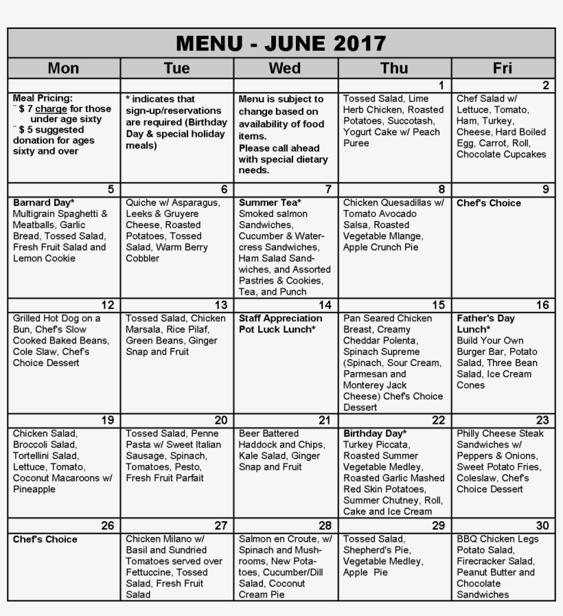 Menu June 2017 - Portable Network Graphics, transparent png download