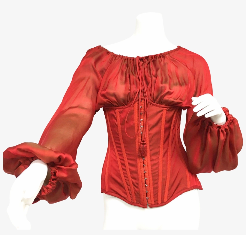 Red Lace Up Blouse - Fashion, transparent png download