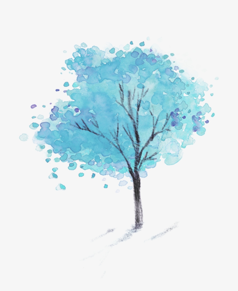 Ftestickers Watercolor Tree Blue - Hand Paint Tree Png, transparent png download