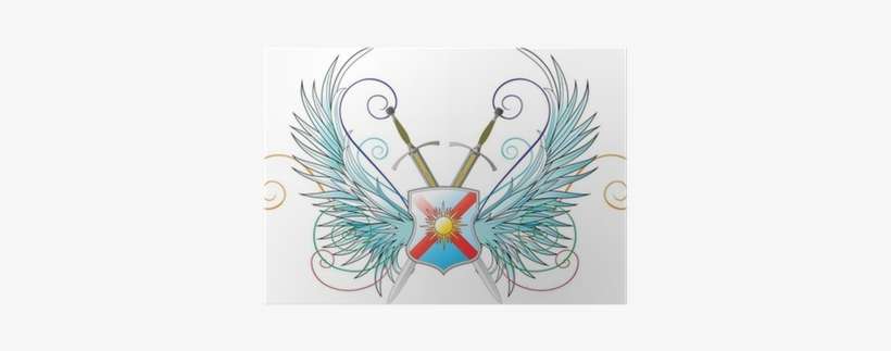 Wings, Shield And Crossed Swords Poster • Pixers® • - Crossed Swords And Shield, transparent png download