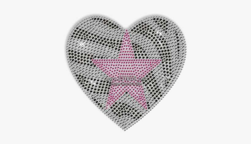 Custom Best Shinning Pink Star In Striped Heart Diamante - Iron-on, transparent png download