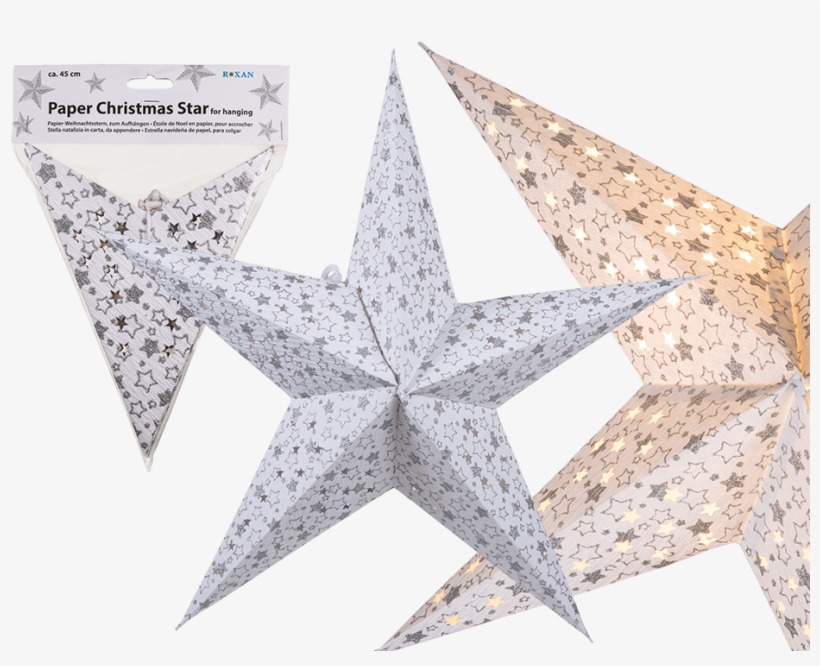 White Paper Christmas Star With Silver Coloured Star - White Christmas Star Decor, transparent png download