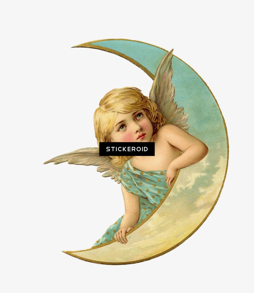 Christmas Angel - Vintage Angel On The Moon Throw Blanket, transparent png download
