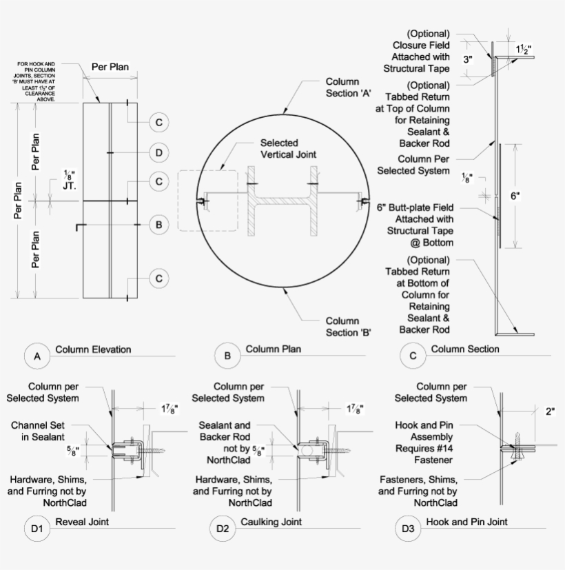 Cl Series Column Cover Details Northclad Metal Column - Round Column Cladding Detail, transparent png download