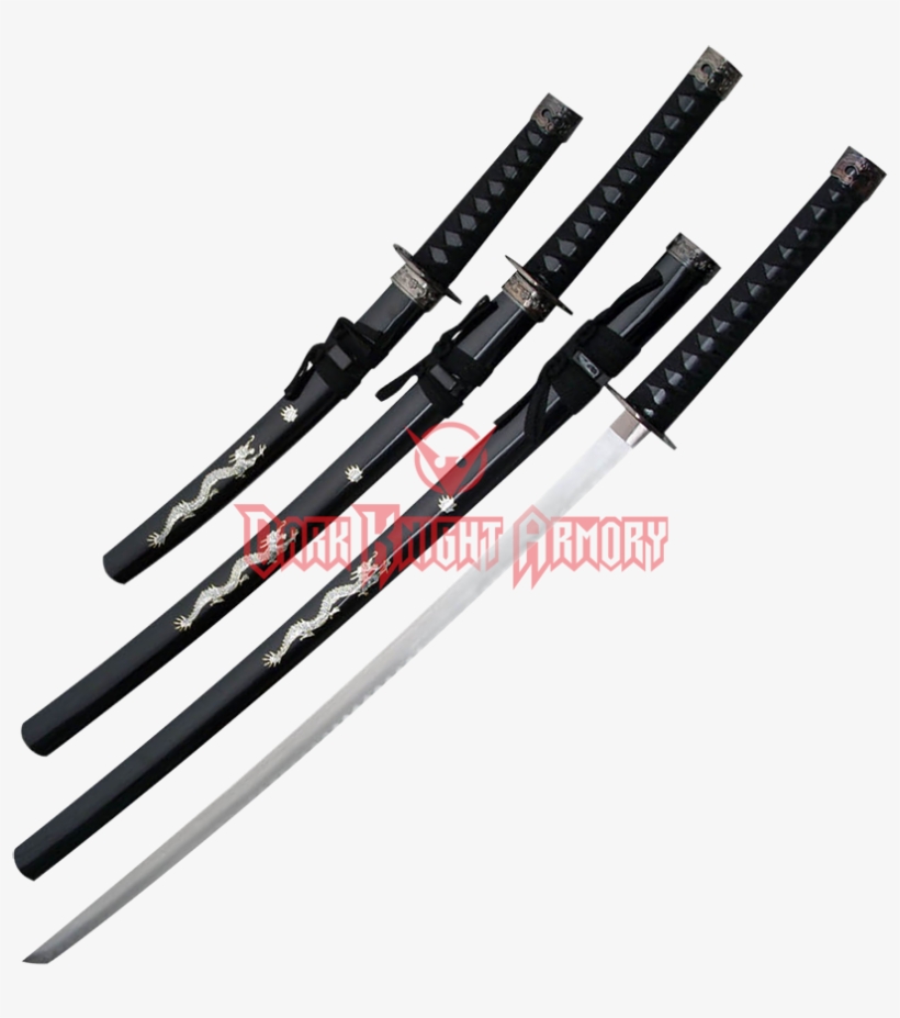 Black Pearl Dragon Japanese Sword Set, transparent png download
