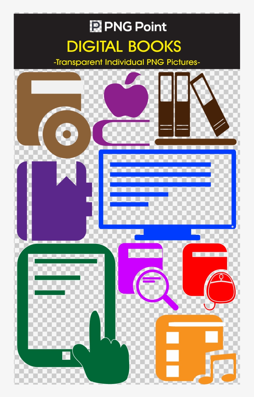Silhouette Icons Of Different Types Of Digital Book, transparent png download