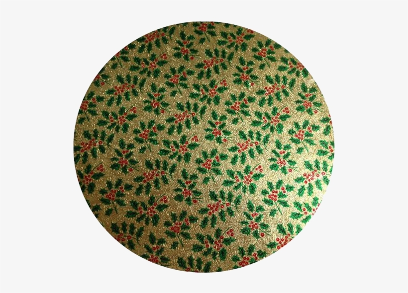 Gold Green Holly Christmas Cake Card Circle - Christmas Holly Round Cake Board, transparent png download