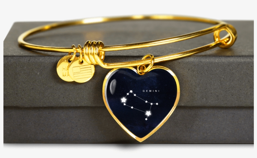Gemini Inspired Heart Shape Pendant Gold Bangle - Someone I Love Was Born Today, transparent png download