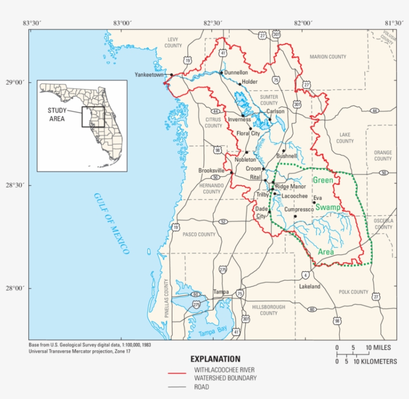 Location Of The Withlacoochee River Watershed, West-central - Withlacoochee River Location, transparent png download