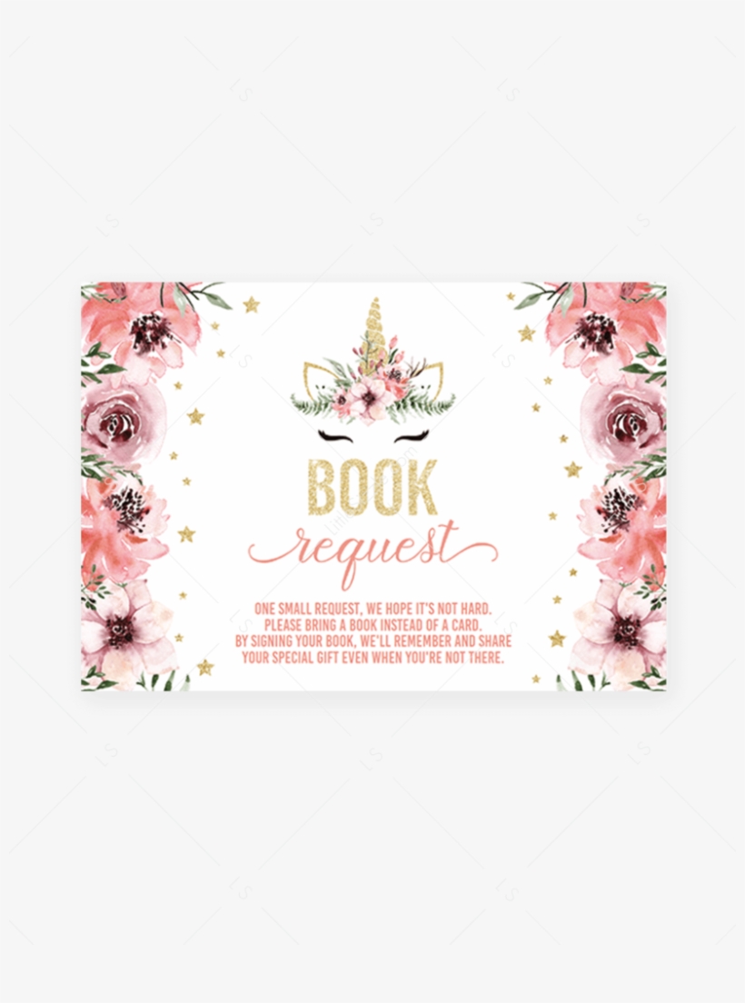 Pink Floral Baby Shower Unicorn Book Request Cards - Baby Shower, transparent png download
