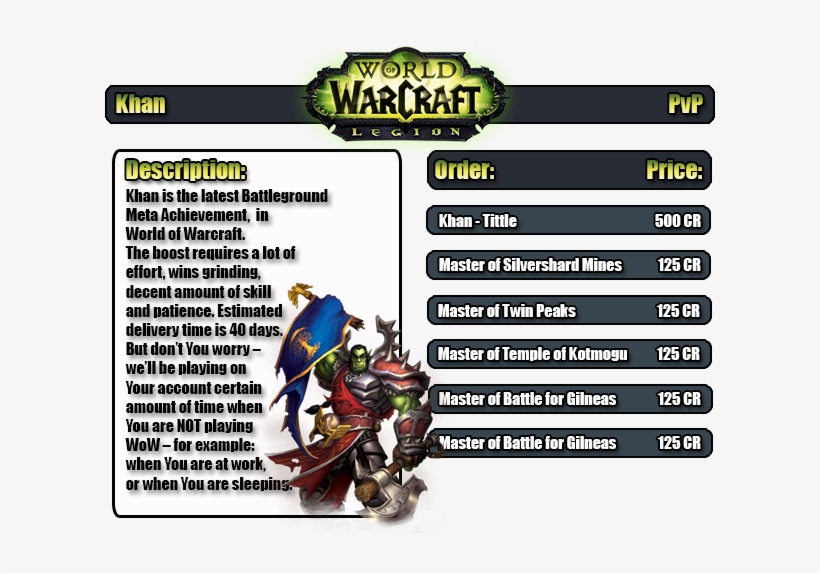 [wow Na H&a] [all Server] Khan & Battlemaster - World Of Warcraft: Legion Cd-key Eu, transparent png download