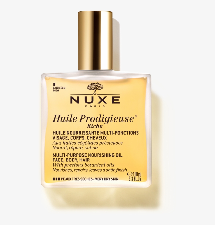 Moisturizing Oil For Dry Skin For The Face And Hair - Nuxe Huile Prodigieuse Riche 100ml, transparent png download