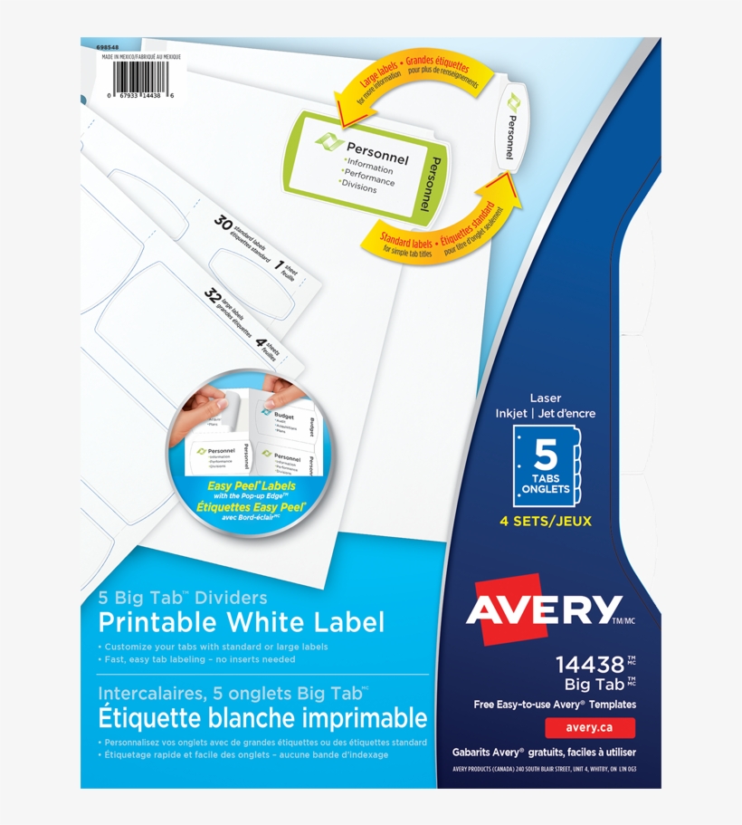 Avery® Big Tab Easy Peel Label Dividers 5 Tabs 4 Sets/pkg - Insertable Style Edge Tab Plastic Dividers 8-tab Letter, transparent png download