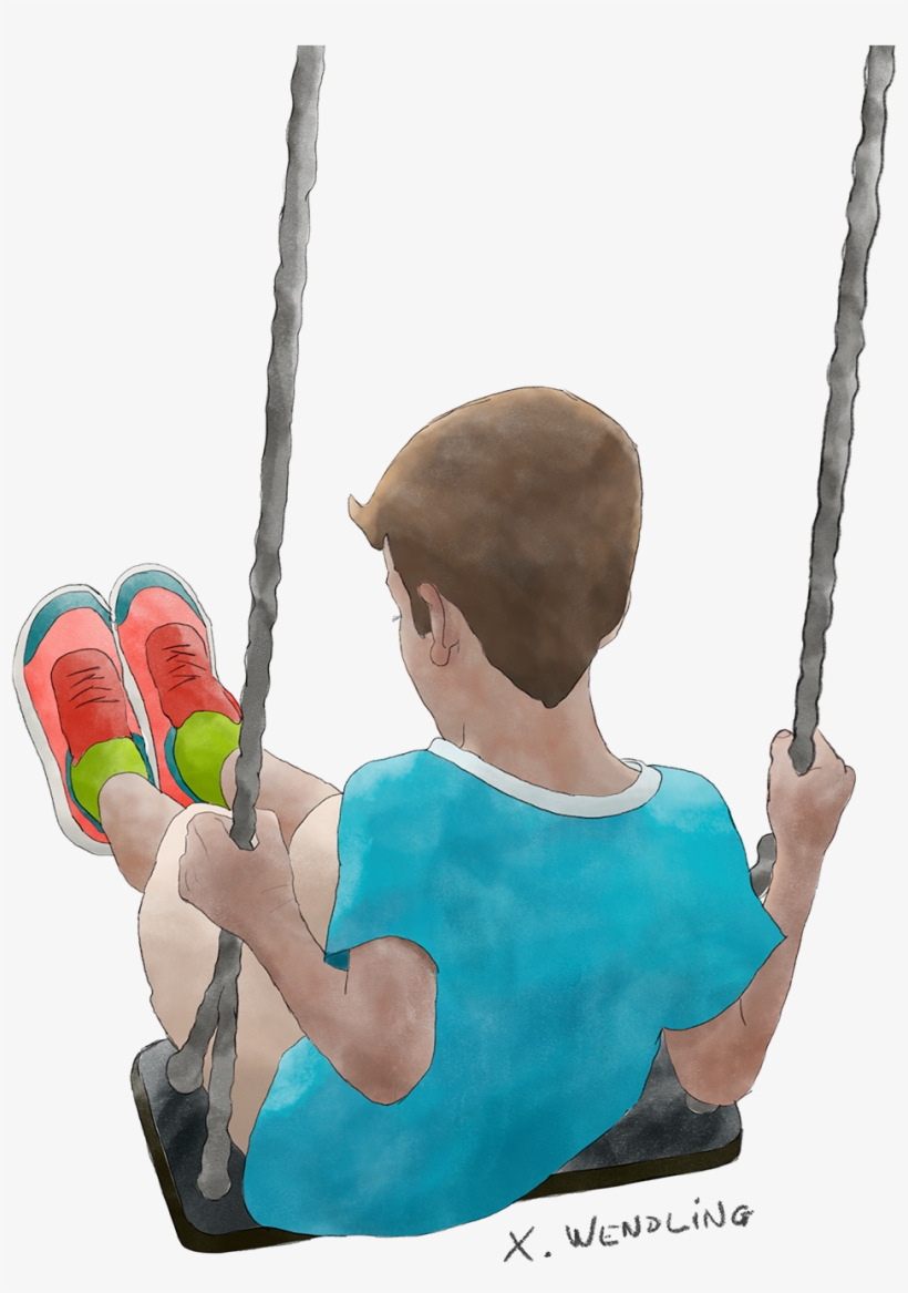 Boy On Swing Illustration By Xavier Wendling - Illustration, transparent png download