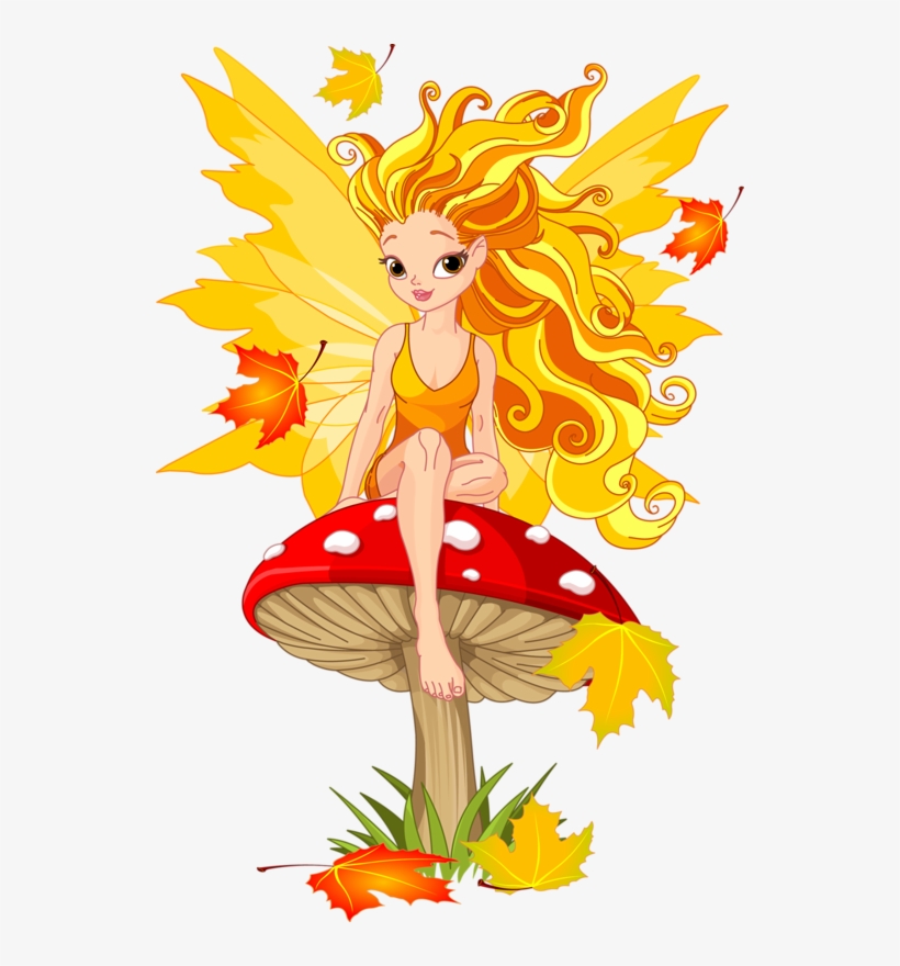 Elfen Clipart Autumn - Fairy On Mushroom, transparent png download